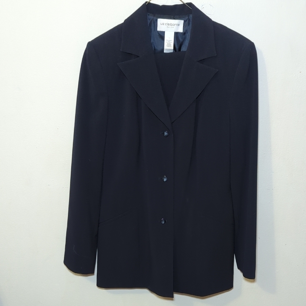 Liz Claiborne Classic Navy Blue Pantsuit w/ Three-Button Blazer Women's Size 10